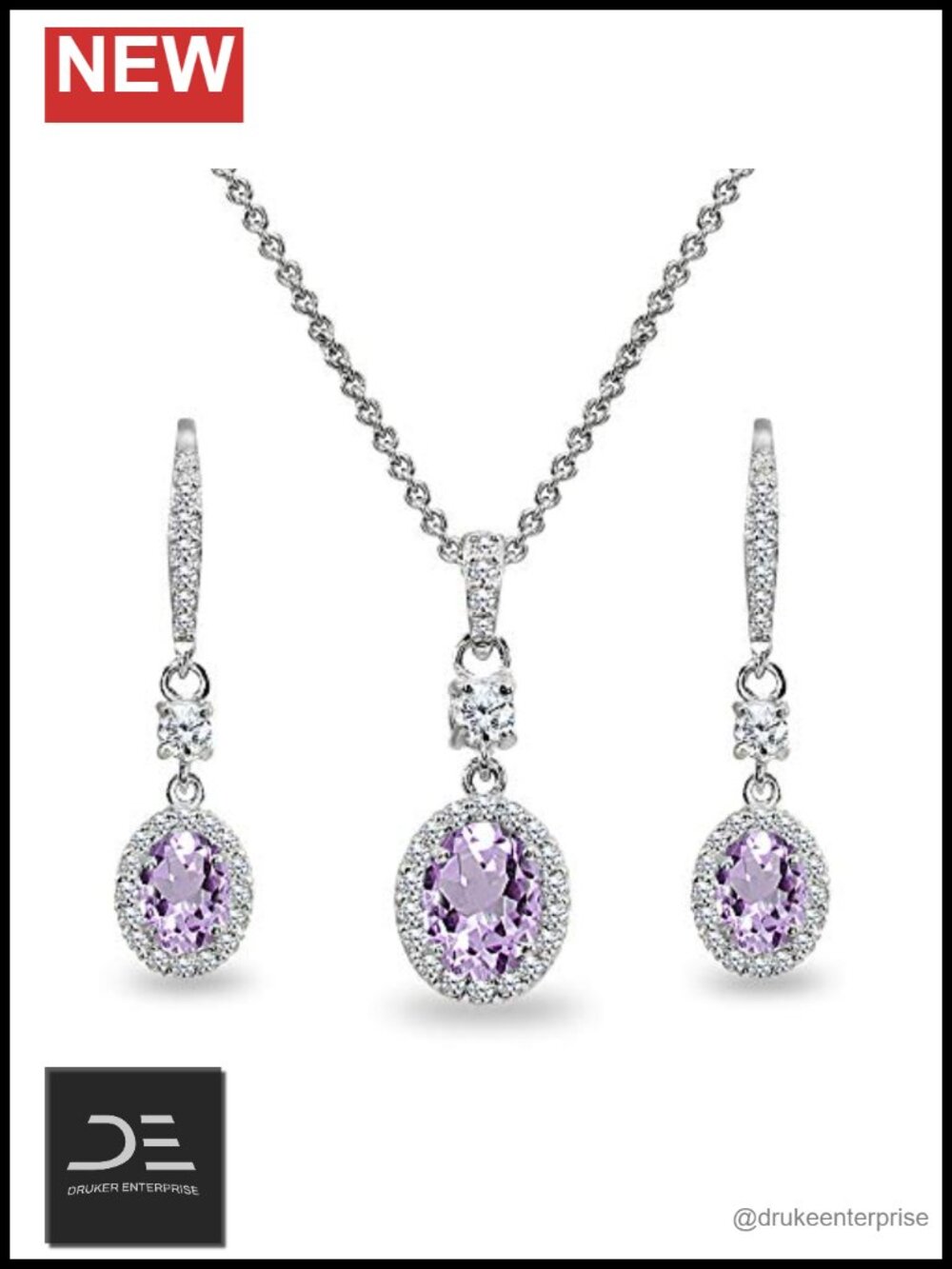 Sterling Silver Amethyst Jewelry Set with Halo Design